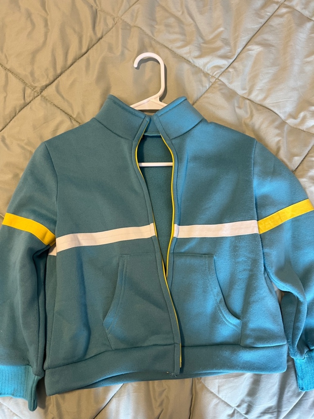 Amazon Kids Teal Jacket with Yellow and White Stripes